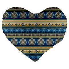 Vintage Border Wallpaper Pattern Blue Gold Large 19  Premium Heart Shape Cushions by EDDArt