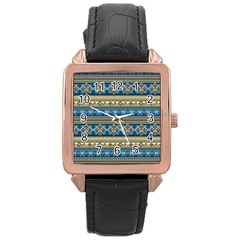 Vintage Border Wallpaper Pattern Blue Gold Rose Gold Leather Watch  by EDDArt