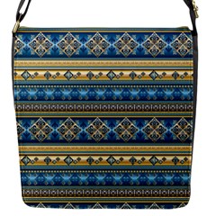 Vintage Border Wallpaper Pattern Blue Gold Flap Messenger Bag (s) by EDDArt