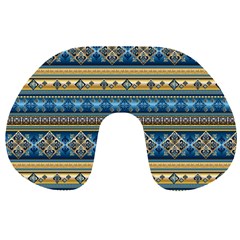 Vintage Border Wallpaper Pattern Blue Gold Travel Neck Pillows by EDDArt