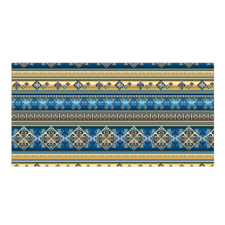 Vintage Border Wallpaper Pattern Blue Gold Satin Shawl