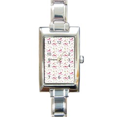 Watercolor Birds Magnolia Spring Pattern Rectangle Italian Charm Watch by EDDArt