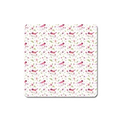 Watercolor Birds Magnolia Spring Pattern Square Magnet by EDDArt