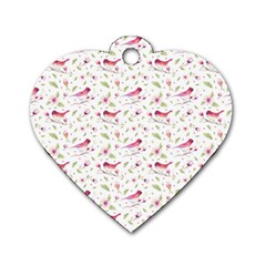 Watercolor Birds Magnolia Spring Pattern Dog Tag Heart (two Sides) by EDDArt