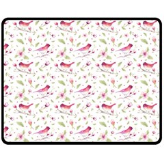 Watercolor Birds Magnolia Spring Pattern Fleece Blanket (medium)  by EDDArt