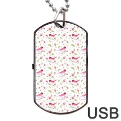 Watercolor Birds Magnolia Spring Pattern Dog Tag Usb Flash (one Side) by EDDArt