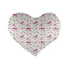 Watercolor Birds Magnolia Spring Pattern Standard 16  Premium Heart Shape Cushions by EDDArt