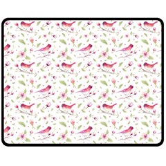 Watercolor Birds Magnolia Spring Pattern Double Sided Fleece Blanket (medium)  by EDDArt