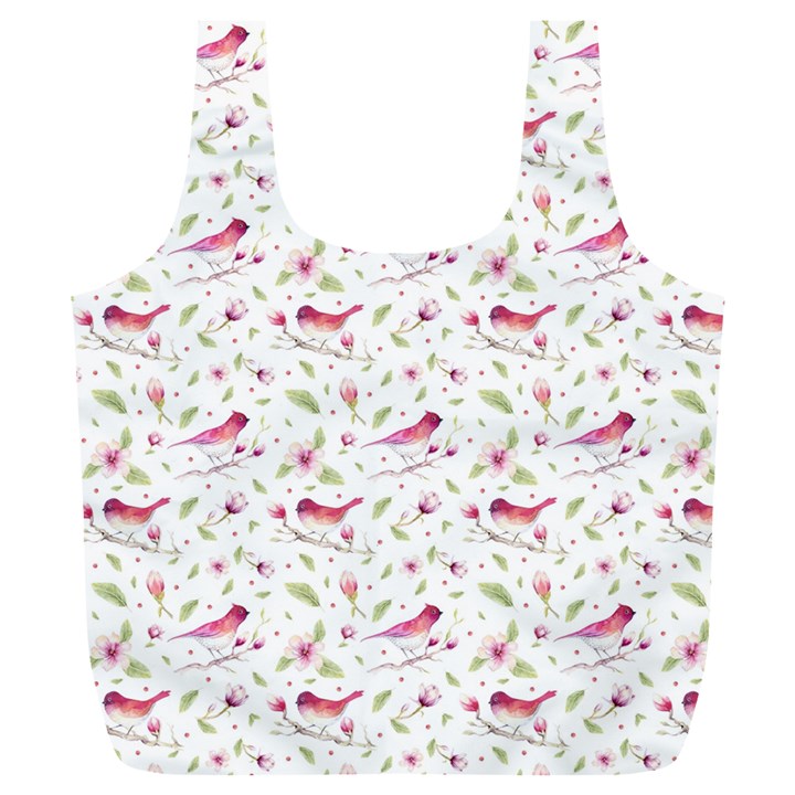 Watercolor Birds Magnolia Spring Pattern Full Print Recycle Bags (L) 