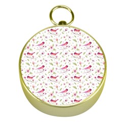 Watercolor Birds Magnolia Spring Pattern Gold Compasses by EDDArt