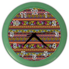 Traditional Africa Border Wallpaper Pattern Colored 2 Color Wall Clock by EDDArt