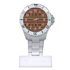 Traditional Africa Border Wallpaper Pattern Colored 2 Plastic Nurses Watch by EDDArt