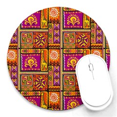 Traditional Africa Border Wallpaper Pattern Colored 3 Round Mousepads by EDDArt