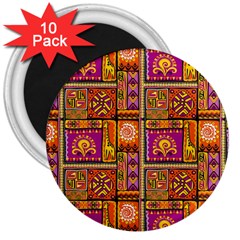 Traditional Africa Border Wallpaper Pattern Colored 3 3  Magnets (10 Pack)  by EDDArt