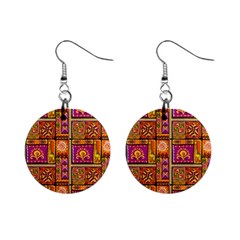 Traditional Africa Border Wallpaper Pattern Colored 3 Mini Button Earrings by EDDArt