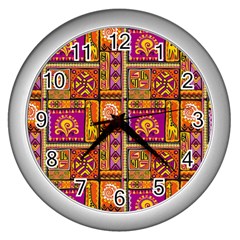 Traditional Africa Border Wallpaper Pattern Colored 3 Wall Clock (silver) by EDDArt