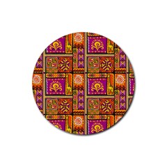 Traditional Africa Border Wallpaper Pattern Colored 3 Rubber Coaster (round)  by EDDArt