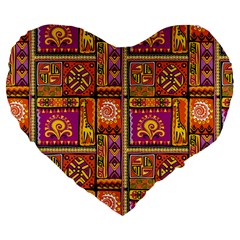 Traditional Africa Border Wallpaper Pattern Colored 3 Large 19  Premium Flano Heart Shape Cushions by EDDArt