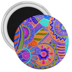 Pop Art Paisley Flowers Ornaments Multicolored 3 3  Magnets by EDDArt