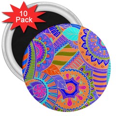 Pop Art Paisley Flowers Ornaments Multicolored 3 3  Magnets (10 Pack)  by EDDArt