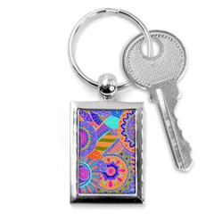 Pop Art Paisley Flowers Ornaments Multicolored 3 Key Chains (rectangle)  by EDDArt