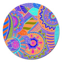 Pop Art Paisley Flowers Ornaments Multicolored 3 Magnet 5  (round) by EDDArt