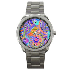 Pop Art Paisley Flowers Ornaments Multicolored 3 Sport Metal Watch by EDDArt