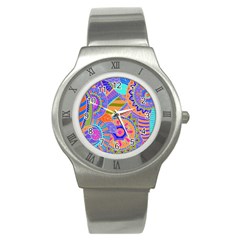 Pop Art Paisley Flowers Ornaments Multicolored 3 Stainless Steel Watch by EDDArt