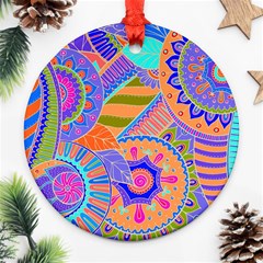 Pop Art Paisley Flowers Ornaments Multicolored 3 Round Ornament (two Sides) by EDDArt