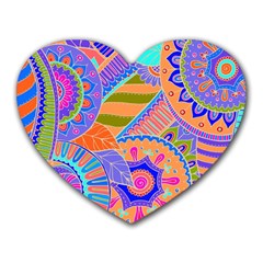 Pop Art Paisley Flowers Ornaments Multicolored 3 Heart Mousepads by EDDArt