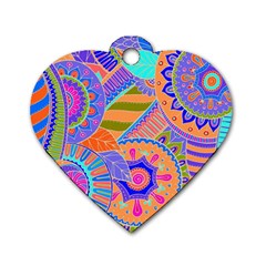 Pop Art Paisley Flowers Ornaments Multicolored 3 Dog Tag Heart (two Sides) by EDDArt