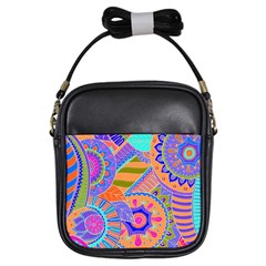 Pop Art Paisley Flowers Ornaments Multicolored 3 Girls Sling Bags by EDDArt