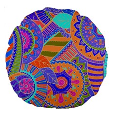 Pop Art Paisley Flowers Ornaments Multicolored 3 Large 18  Premium Round Cushions by EDDArt