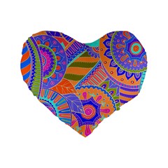 Pop Art Paisley Flowers Ornaments Multicolored 3 Standard 16  Premium Heart Shape Cushions by EDDArt