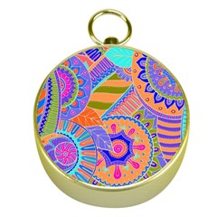 Pop Art Paisley Flowers Ornaments Multicolored 3 Gold Compasses by EDDArt