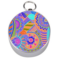 Pop Art Paisley Flowers Ornaments Multicolored 3 Silver Compasses by EDDArt