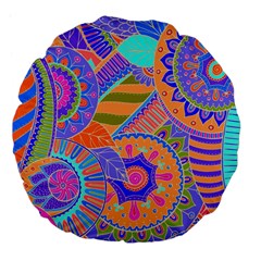 Pop Art Paisley Flowers Ornaments Multicolored 3 Large 18  Premium Flano Round Cushions by EDDArt