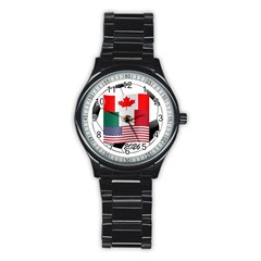 United Football Championship Hosting 2026 Soccer Ball Logo Canada Mexico Usa Stainless Steel Round Watch by yoursparklingshop