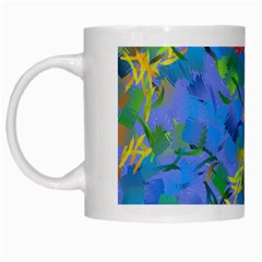 Paint Brushes On A Blue Background                                         White Mug