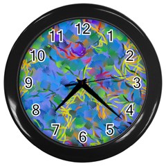 Paint Brushes On A Blue Background                                         Wall Clock (black) by LalyLauraFLM