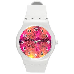 New Wild Color Blast Purple And Pink Explosion Created By Flipstylez Designs Round Plastic Sport Watch (m) by flipstylezfashionsLLC