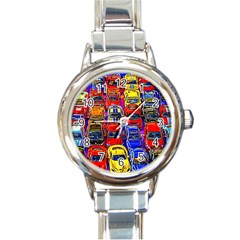 Colorful Toy Racing Cars Round Italian Charm Watch by FunnyCow