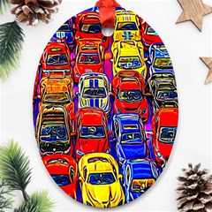 Colorful Toy Racing Cars Ornament (oval) by FunnyCow