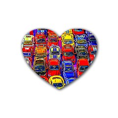 Colorful Toy Racing Cars Rubber Coaster (heart)  by FunnyCow