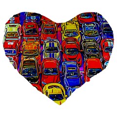 Colorful Toy Racing Cars Large 19  Premium Heart Shape Cushions by FunnyCow