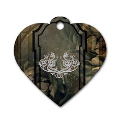 Wonderful Decorative Dragon On Vintage Background Dog Tag Heart (one Side) by FantasyWorld7