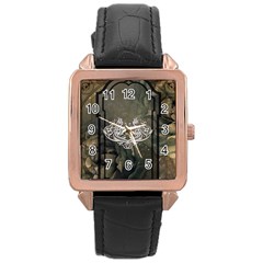 Wonderful Decorative Dragon On Vintage Background Rose Gold Leather Watch  by FantasyWorld7