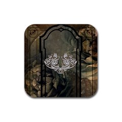 Wonderful Decorative Dragon On Vintage Background Rubber Square Coaster (4 Pack)  by FantasyWorld7