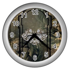 Wonderful Decorative Dragon On Vintage Background Wall Clock (silver) by FantasyWorld7