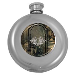 Wonderful Decorative Dragon On Vintage Background Round Hip Flask (5 Oz) by FantasyWorld7